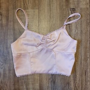 Lottie Moss Pink Satin Crop Top Lace Trim Tank Top Sweeheart
